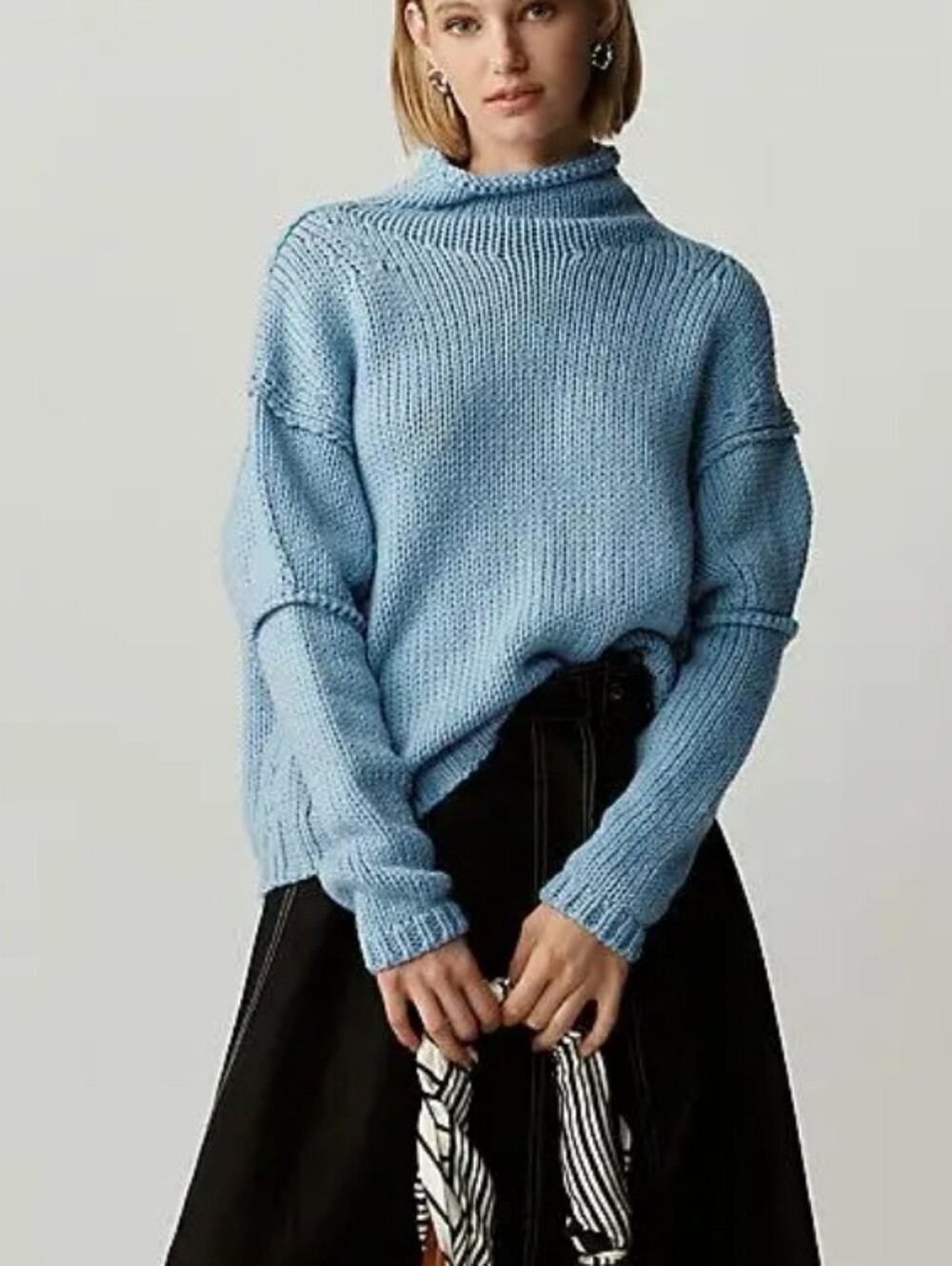 Anthro Maeve Chunky Wool Blend Turtleneck Sweater In Blue Size Small